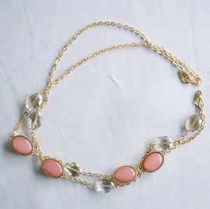 34" gold and purple/pink statement necklace